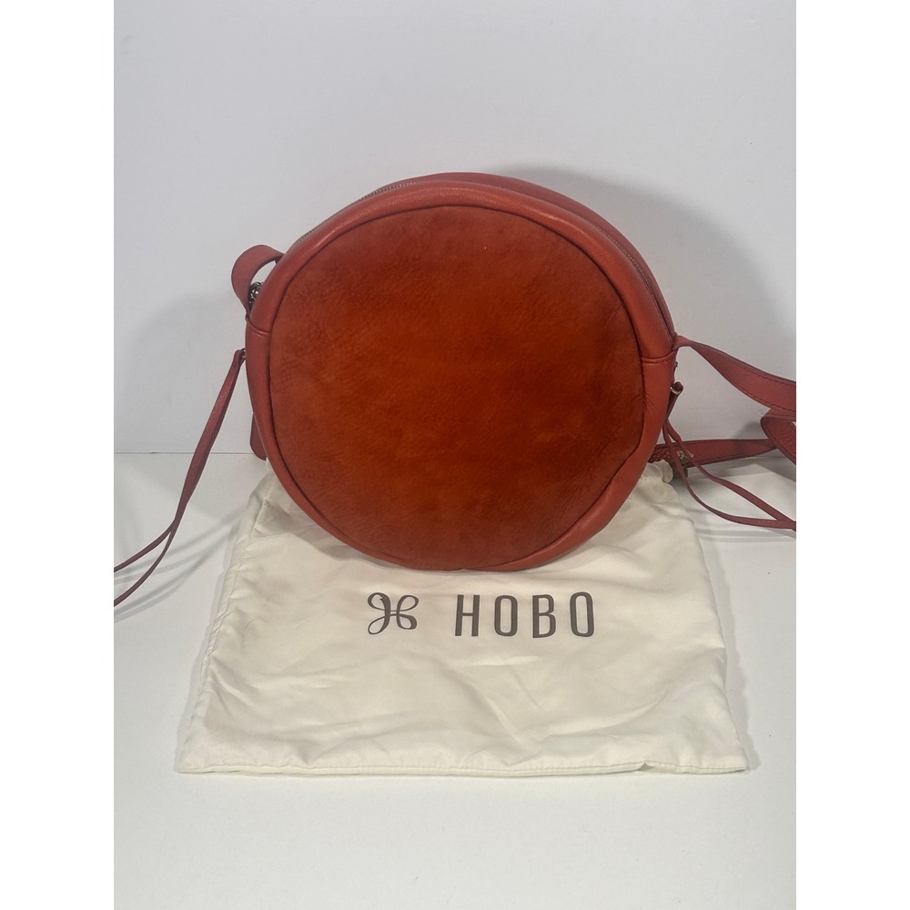 Hobo Burnt Orange Round genuine Leather Crossbody Bag Circle Shoulder w Dust Bag